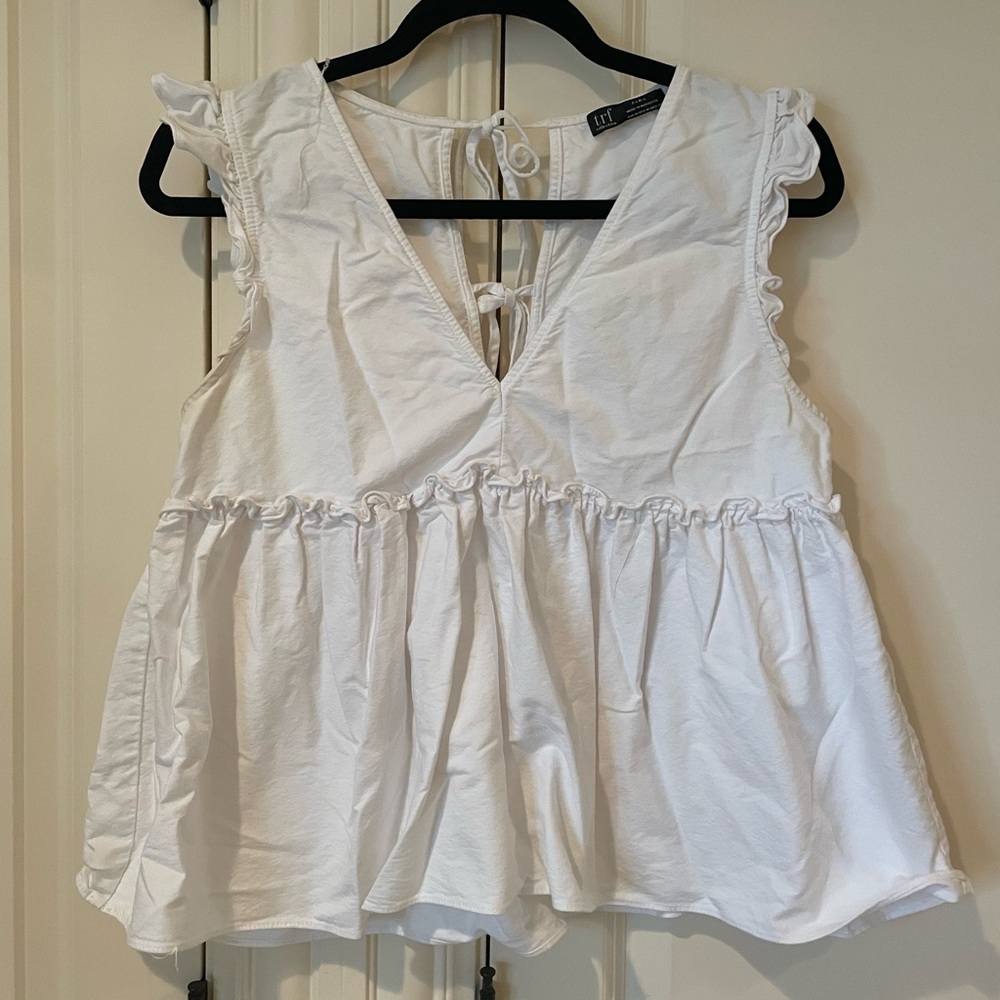 ZARA White Ruffle Blouse